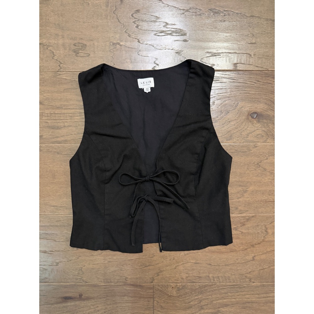 Le Lis Collection Black Linen Blend Double Tie Front Cropped Vest Top XS IT3895